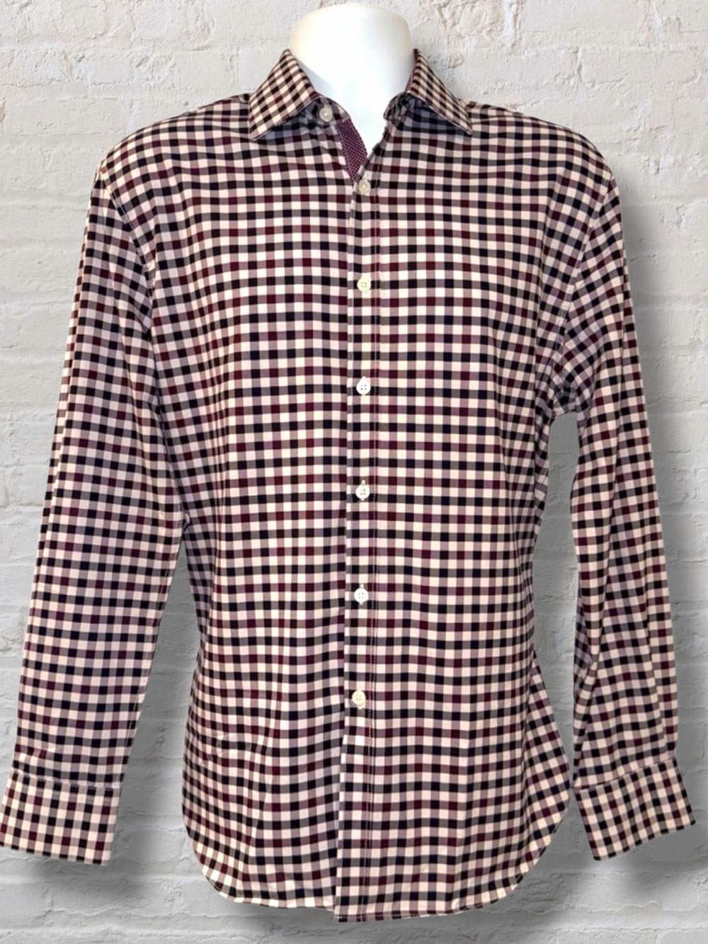 Society of Threads Stretch Gingham ButtonDown Shirt Men’s M Burg/Black Slim Fit